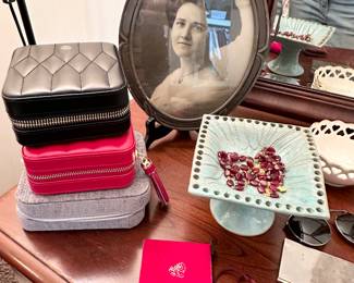 Leather jewelry cases & dresser top items.