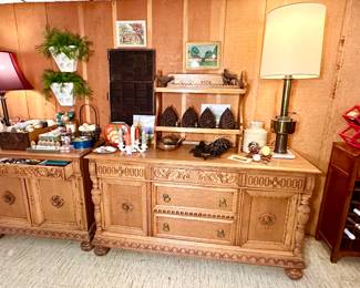 Beautiful hand carved early 1900's, dining room set in basement.