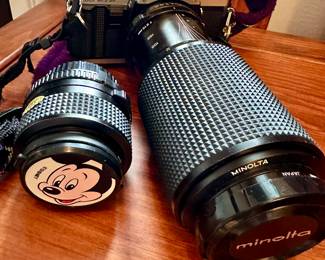 Photography set with Minolta camera, lenses, accessories &  case.