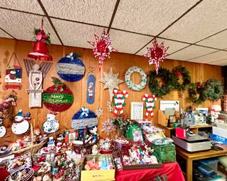 Many illuminated stars & wall holiday decor.