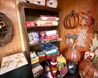 Games and puzzles, wood book shelf available also.