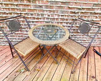 Outdoor sunflower bistro set, wicker & metal.