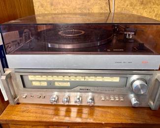 Rotel stereo receiver & Philips turntable.