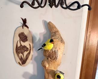 Artisan carved & painted chickadee wall decor.