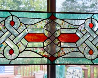 Aqua & orange horizontal stained glass panel.