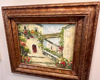 Mediterranean garden framed artwork.