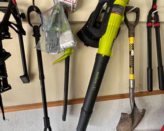 Sunjoe battery blower and hedger, sold as a set.