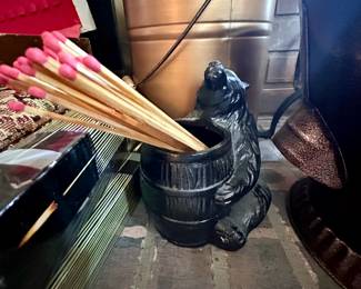 Bear & barrel match holder.