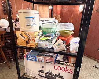 Small kitchen appliances & Tupperware.