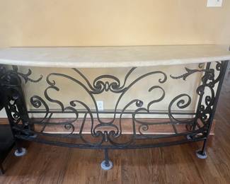 Travertine Wrought Iron and Gilt Metal Console Table 