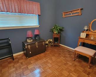 vanity, quilt rack, trunk