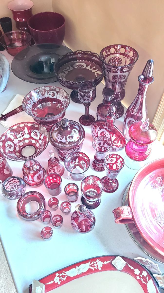 Bohemian Ruby crystal, pottery, vintage crystal