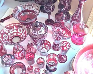 Bohemian Ruby crystal, pottery, vintage crystal