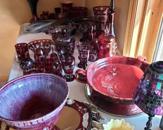 Bohemian Ruby Crystal, pottery and crystal