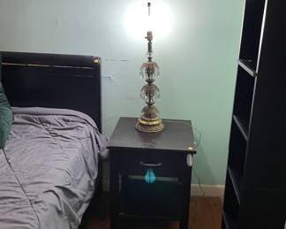 Bedroom Set Nightstand, Crystal and Brass Lamp