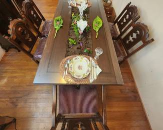 Mahogany Dining Table Seats Six (One Captains Chair), Royal Swan China, Flatware, Table Runner