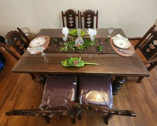 Mahogany Dining Table Seats Six (One Captains Chair), Royal Swan China, Flatware, Table Runner