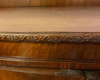 Antique Curio Cabinet Hand Carved Design on Edge