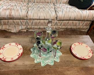 Wine Decanter Hand Painted, Christmas Luncheon Plates