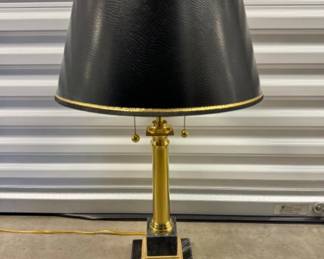 Heritage-Style Brass & Marble Desk Lamp w/ Textured Black Shade