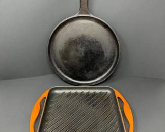 Le Creuset Cast Iron Grill & Well-Seasoned Lodge Cast Iron Skillet	
