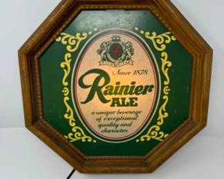 Vintage Rainier Ale Lighted Beer Sign (Since 1978) in Octagonal Wood Frame	