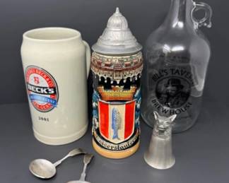 Vintage German Beer Stein, Pewter Collectibles, & Barware Ensemble	