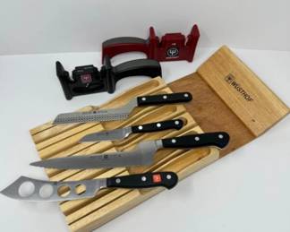 Wusthoff Knife Quartet w/ Storage Block + Wusthoff Sharpeners	