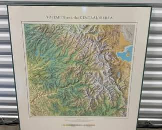 Large 1989 Framed Vintage Yosemite & Central Sierra Map	