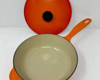 Le Creuset Enameled #21 Cast Iron Deep Sauté Pan - Flame Orange | Est. $350	