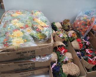 Old stock vintage plastic flowers  , flower candle rings