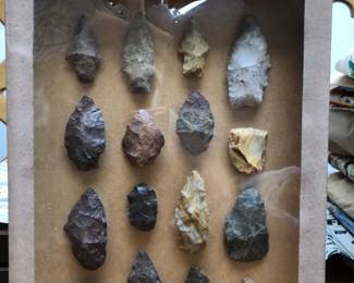 Arrows, knives and serapers from North Shore of Lake Texahoma, Oklahoma.