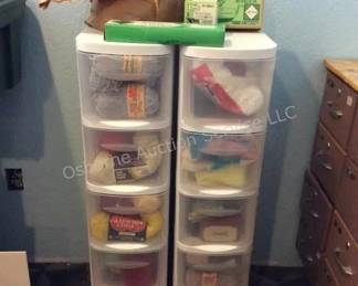Craft organizers filled with yarn