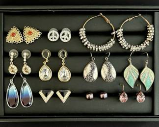 11 Pair Pierced Costume Crystal Pearl Earrings