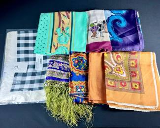 8 New & Vintage Silk & Acetate Twill Scarves, Halston & Totes