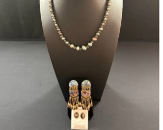 Boho Paua Shell Pierced Earrings & Necklace