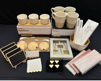 Gold, White, and Wood Party & Serveware