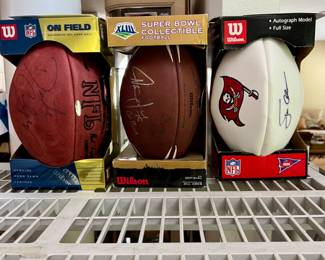 Footballs signed by Jon Gruden, Errict Rhett and Dante Culpepper