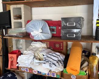 garage items, cleaners, storage boxes,