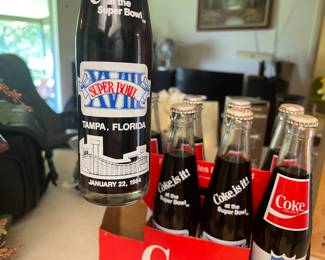 collectible sports tampa bay bucs, coke bottles, 1984 super bowl collectible, antique