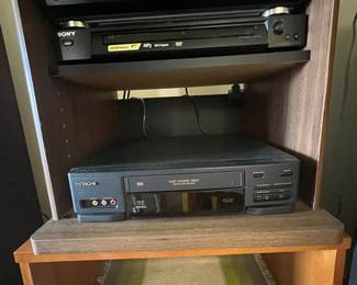 technics record player/ vhs/ cd / audio equipment / cabinet, dvd player