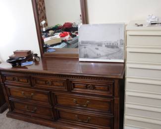 Complete Bedroom set with dresser, Mirror, side stands and clothing chest 