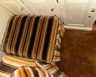 Striped ottaman and comfy chairs (pr) also Gracie Square