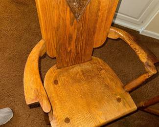 Arts and Crafts carved Chair, lovely patina