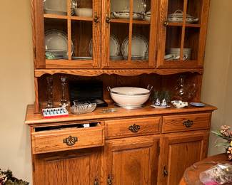 Solid oak hutch, comes apart in two pieces for easy moving $450