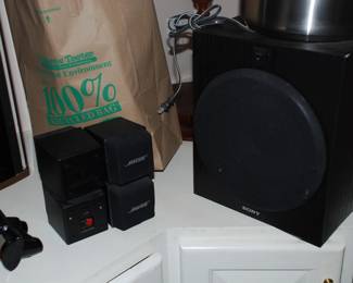 Bose shelf speakers and a Sony woofer