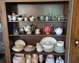 Kitchen Cabinets - Tea Collection, lots of vintage glassware and ceramics. Johnson Bros. Stoneware