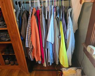 Lots of Men's clothing, Shirts and tops are mostly size large.