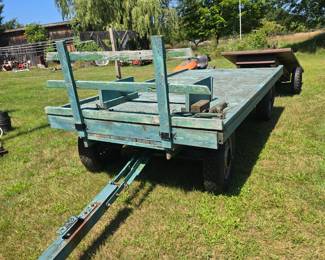 Green Hay Wagon with rail with double horse yoke, measures 12'x6'4".