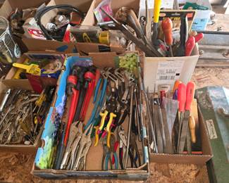 Crescent Wrenches, Pipe Wrenches, Vice Grips, Pliers, tin cutters, Channel Locks, End wrenches, screw drivers, files, rasps and more.